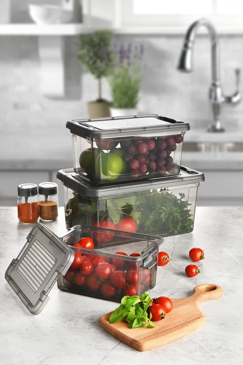 Tıkla Sende Click Here for Yours Verahome Advantageous Anthracite Elite Rectangular Storage Container Set of 3 (2.5 Lt + 5 Lt + 9 Lt)