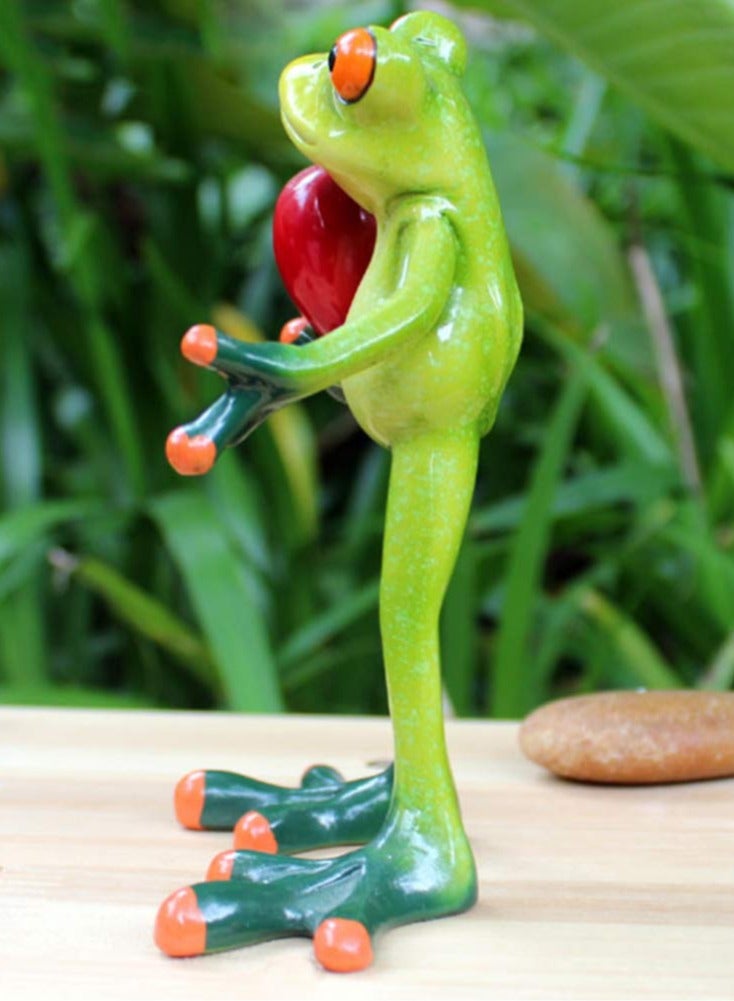 Excefore Frog Figurines Decor Funny Creative Craft Resin Green Frog Sculpture Statue for Home Office Desk Tabletop Bathroom Decoration, Ornament Gift (Give You My Love) - Image 4