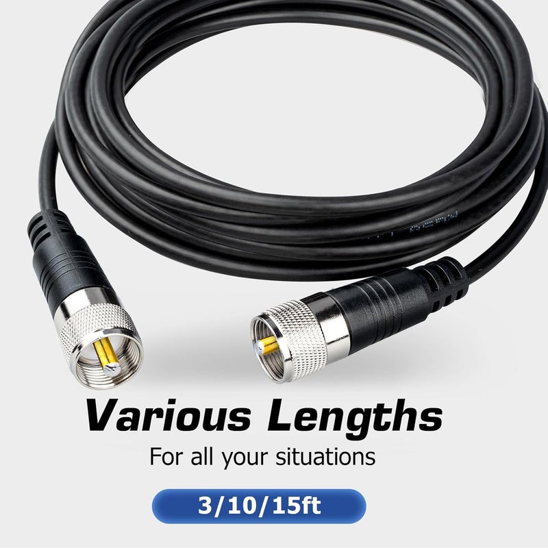 RFAdapter RG58 Coax Cable, CB Antenna Coaxial Cables, 10ft PL 259 UHF Male to Male Cable, 50 Ohm Low Loss for HAM Radio Antenna - Image 5