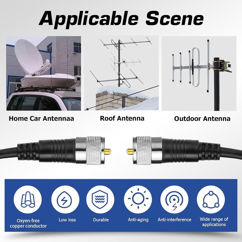 RFAdapter RG58 Coax Cable, CB Antenna Coaxial Cables, 10ft PL 259 UHF Male to Male Cable, 50 Ohm Low Loss for HAM Radio Antenna - Image 4
