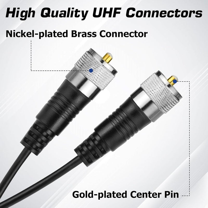 RFAdapter RG58 Coax Cable, CB Antenna Coaxial Cables, 10ft PL 259 UHF Male to Male Cable, 50 Ohm Low Loss for HAM Radio Antenna - Image 3