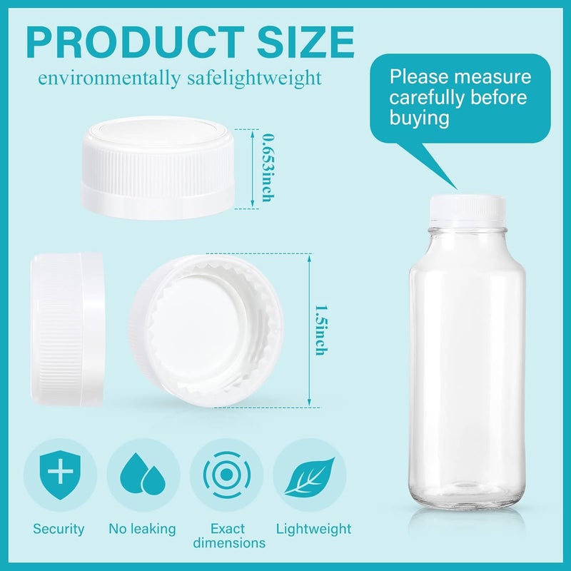 Rozer 50 Pcs White Plastic Bottle Caps 38 mm for Empty Juice Bottles, Tamper Seal Lids Container Lids Bottle Caps for Crafts DIY, 4, 8, 12, 16, and 32 oz Container - Image 2