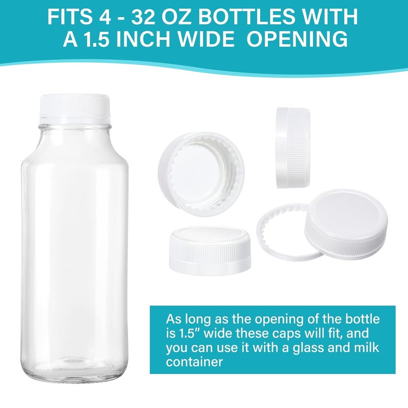 Rozer 50 Pcs White Plastic Bottle Caps 38 mm for Empty Juice Bottles, Tamper Seal Lids Container Lids Bottle Caps for Crafts DIY, 4, 8, 12, 16, and 32 oz Container - Image 5