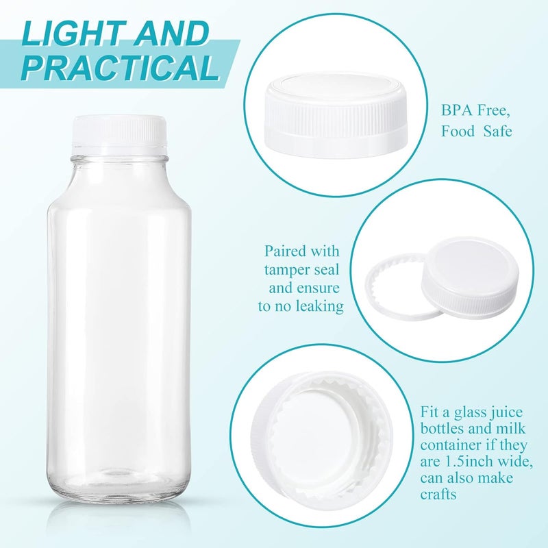 Rozer 50 Pcs White Plastic Bottle Caps 38 mm for Empty Juice Bottles, Tamper Seal Lids Container Lids Bottle Caps for Crafts DIY, 4, 8, 12, 16, and 32 oz Container - Image 3