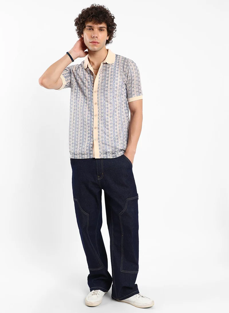 CAHOOT  Men's Powder Blue Ditsy Floral Knit Shirt for Men | Best Price UAE