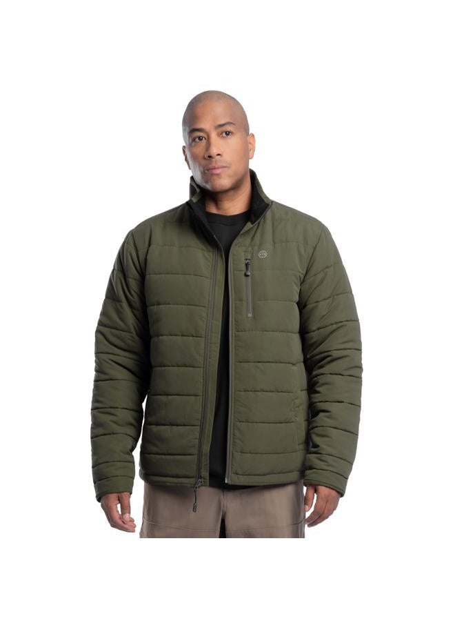 ATG Men's Mock Neck Quilted Jacket, Olive Green, M - Image 1