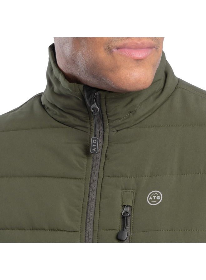 ATG Men's Mock Neck Quilted Jacket, Olive Green, M - Image 2