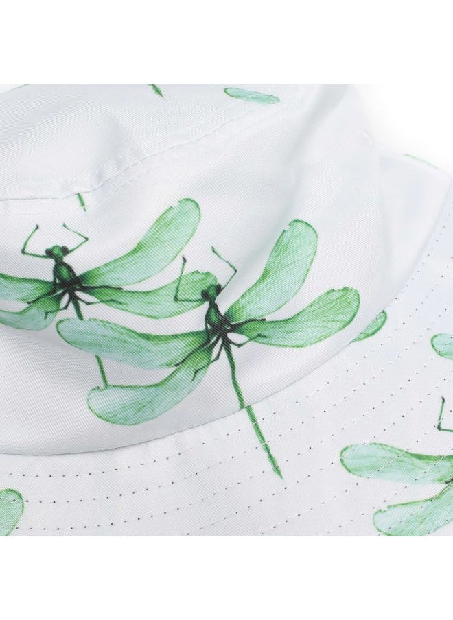 ZLYC Unisex Cute Print Bucket Hat Summer Travel Fisherman Cap for Women Men Teens (Dragonfly White)  - Image 3