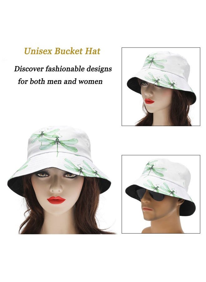 ZLYC Unisex Cute Print Bucket Hat Summer Travel Fisherman Cap for Women Men Teens (Dragonfly White)  - Image 2