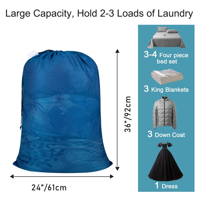 Polecasa Diamond Mesh Laundry Bags  24 X 36 Inches Heavy Duty Mesh Laundry Bag With Id Tag And Drawstring Closure  Large Laundry Hamper Liner  Washable Laundry Bag For Travel  Sports  Dorms (Blue) - Image 2