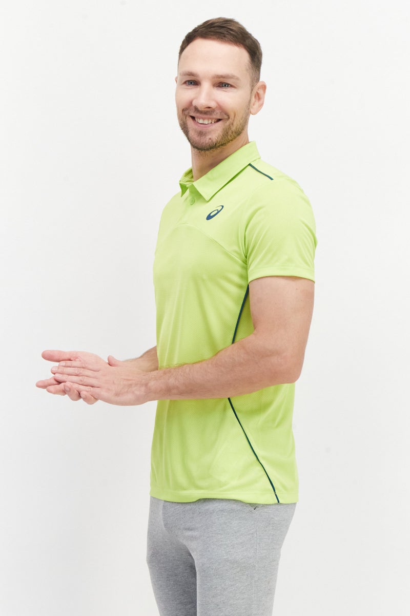 asics Men Sportswear Fit Short Sleeve Training Polo Shirt, Lime - Image 3