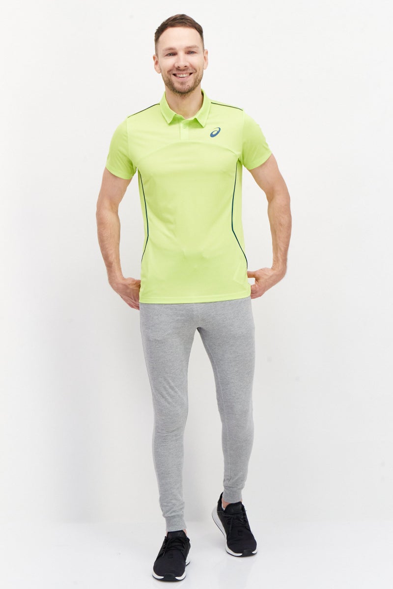 asics Men Sportswear Fit Short Sleeve Training Polo Shirt, Lime - Image 4