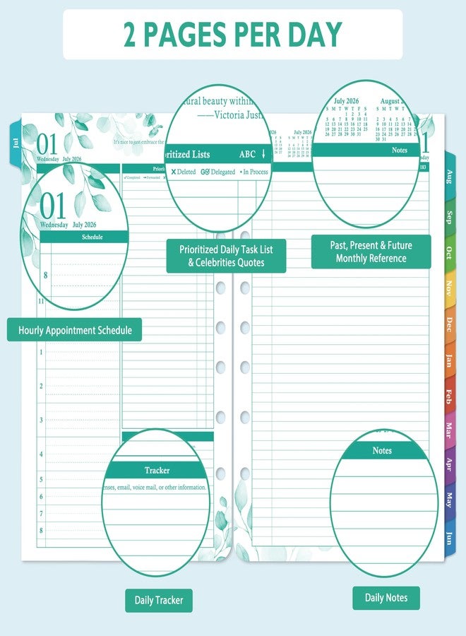 Vondafe 2026-2027 Planner Refills - JUL 2026 - JUN 2027 Planner Refills, Two Pages Per Day, Daily Planner 2026-2027, 5.5" x 8.4" Ring-Bound Organizer, Daily Tracker & Schedule, Coloful Tabs - Image 3