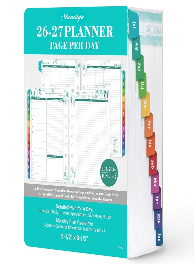 Vondafe 2026-2027 Planner Refills - JUL 2026 - JUN 2027 Planner Refills, Two Pages Per Day, Daily Planner 2026-2027, 5.5" x 8.4" Ring-Bound Organizer, Daily Tracker & Schedule, Coloful Tabs - Image 1