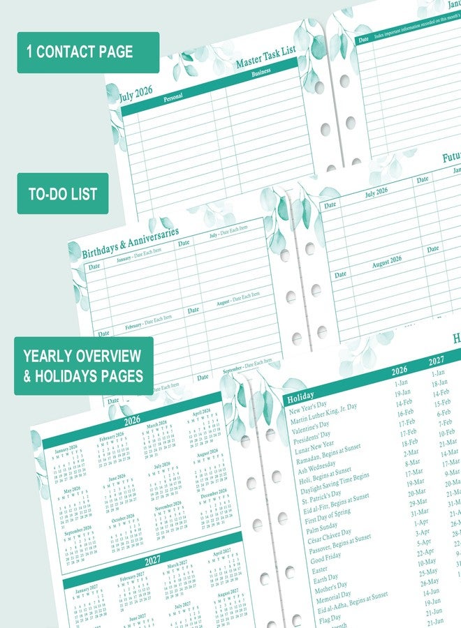 Vondafe 2026-2027 Planner Refills - JUL 2026 - JUN 2027 Planner Refills, Two Pages Per Day, Daily Planner 2026-2027, 5.5" x 8.4" Ring-Bound Organizer, Daily Tracker & Schedule, Coloful Tabs - Image 5