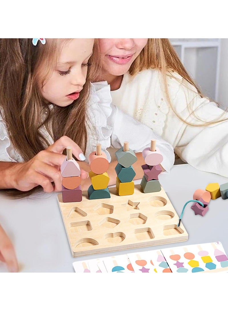3 in 1 Wooden Color Sorting Stacking Toys, Montessori Wooden Beads Sequencing Toy Set, Montessori Stem Fine Motor Skills for Toddlers, Preschool Learning Montessori Toys Gifts for Kids  - Image 3