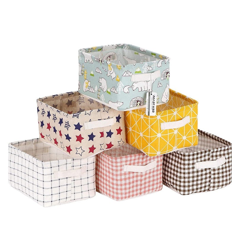 PALAK PALAK Pack of 8 Foldable Multipurpose Storage Box Small Canvas Fabric Organizer Baskets for Organizing Storage Box with Handles Boxes for Wardrobe Multi polyethylene Rectangular Pack of 8 - Image 2