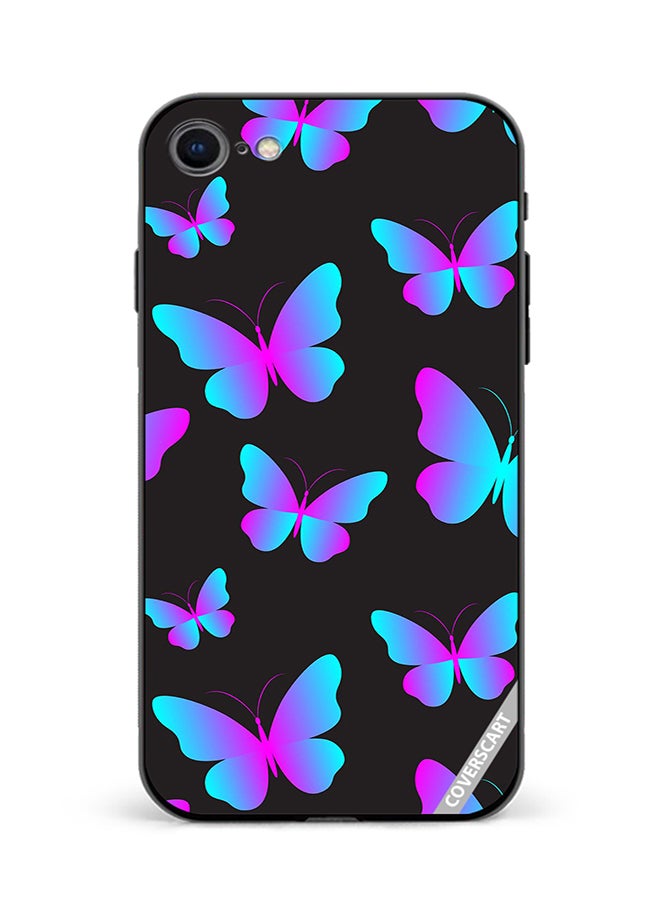 COVERSCART Protective Case Cover For Apple iPhone 7 Neon Butterflies Seamless Pattern Design Multicolour