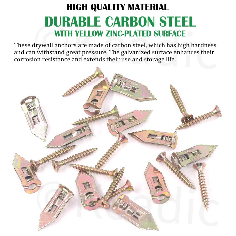 Keadic مجموعة كيديك من 200 قطعة من مثبتات الجدران الجافة ذاتية الحفر 12 × 30 مم مع براغي، بدون حفر أو ثقوب في الجدار، تحمل حتى 66 رطل - Image 3