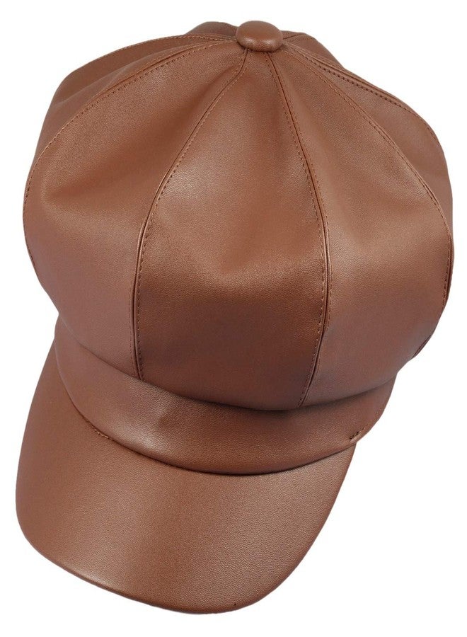 moonsix Newsboy Hat,Plain Cabbie Visor Beret Gatsby Ivy Caps for Women, #6-brown(pu Leather Style 2), One size - Image 3
