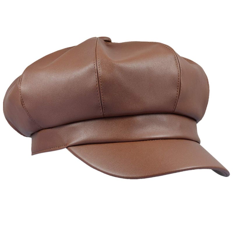 moonsix Newsboy Hat,Plain Cabbie Visor Beret Gatsby Ivy Caps for Women, #6-brown(pu Leather Style 2), One size - Image 1