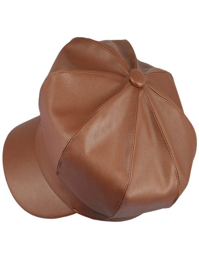 moonsix Newsboy Hat,Plain Cabbie Visor Beret Gatsby Ivy Caps for Women, #6-brown(pu Leather Style 2), One size - Image 2