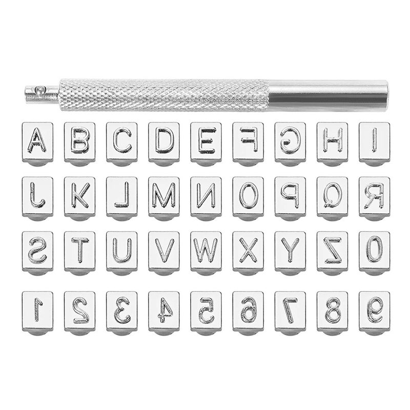 Yoption 36Pcs Leathercraft Metal Letter and Number Stamps Punch Set Tool 26 Letters Alphabet  10 Numbers Imprinted Metal Leather Punching Tools for Leather Belt Bag Hat Shoes Craft Marking 6mm