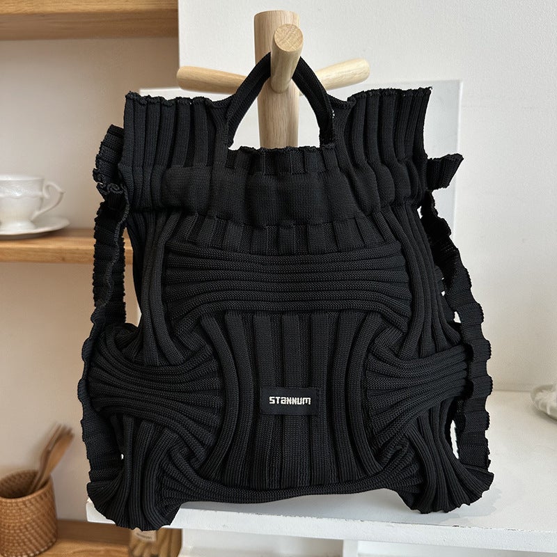 Backpack Women'S South Korea Dongdaemun Personality Niche Design Casual Knitted Woven Handbag Drawstring Handbag - Image 1