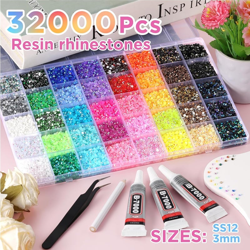40 Colors Resin Jelly Rhinestones for Bedazzling, 3mm 32000 Pcs Flatback Gems for Crafting, Bedazzling Kit with 3Pcs B7000 Glue for Clothing Shoes Nail Book Diamond Art - Image 5