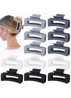 Hair Clip 35 Inch Medium Hair Claw Clips 12 Pcs Square Claw Clips for Thick and Thin Hair  Grey Rectangular Rectangle Jaw Clips for Women and Girls