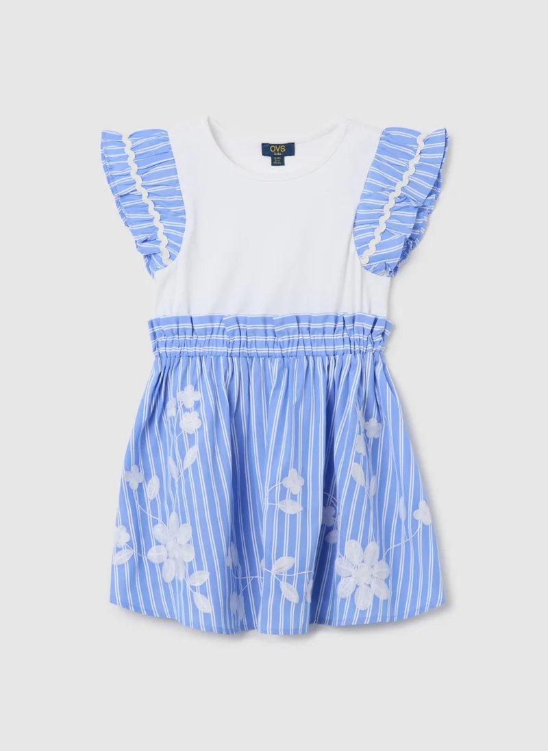 او في اس Blue Striped Dress With Floral Details For Girls