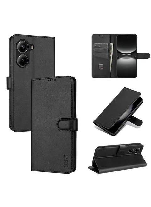 Elegant Flip Leather Wallet Case for Redmi Turbo 4 with Card Slots and Stand Function in Black