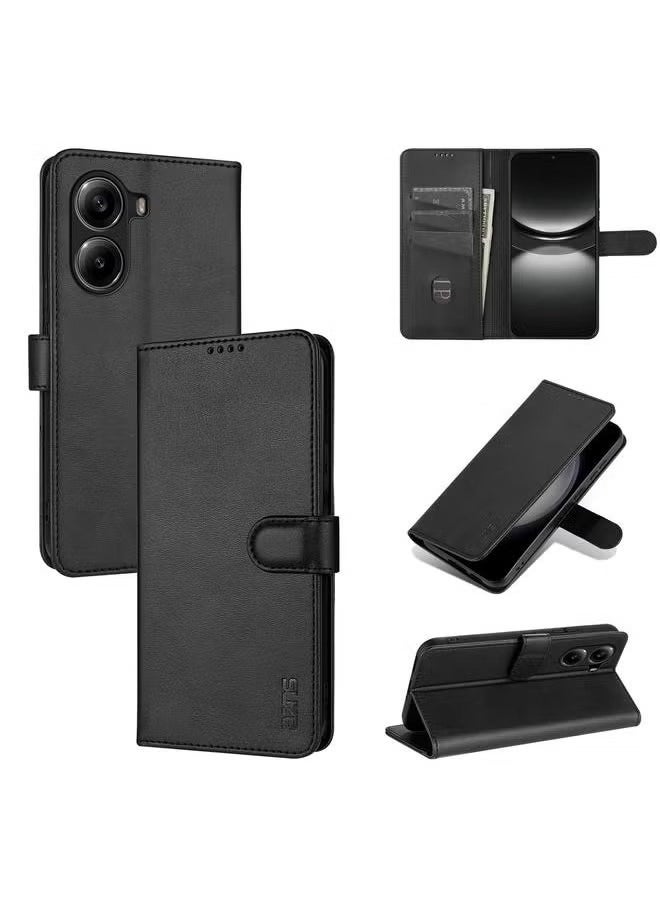 Generic Elegant Flip Leather Wallet Case for Redmi Turbo 4 with Card Slots and Stand Function in Black 