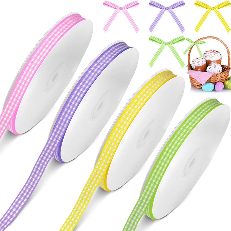 XunYee 38 x 200 Yards Pastel Easter Plaid Fabric Ribbon Spring Gingham Wired Ribbon Ideal for DIY Crafts Wreaths Gift Wrapping  MoreBright Colors