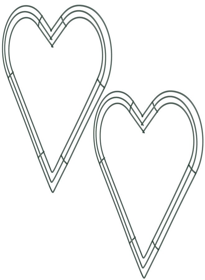 Bememo 2 Pcs Heart Wire Wreath Frame Metal Flower Wreath Frames for New Year Valentines Christmas Party Decoration, Dark Green(16 Inch) - Image 1