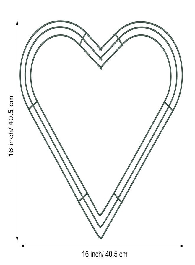 Bememo 2 Pcs Heart Wire Wreath Frame Metal Flower Wreath Frames for New Year Valentines Christmas Party Decoration, Dark Green(16 Inch) - Image 2