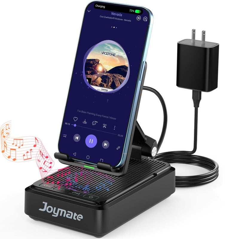 Joymate Gifts for Men and Women, Wireless Phone Charger Stand with Bluetooth Speaker and Adjustable Angle Phone Holder for Desk Tech Gift for Birthday/Valentines Day/Christmas(Black) - Image 1