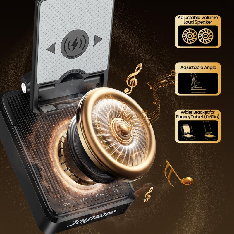 Joymate Gifts for Men and Women, Wireless Phone Charger Stand with Bluetooth Speaker and Adjustable Angle Phone Holder for Desk Tech Gift for Birthday/Valentines Day/Christmas(Black) - Image 4