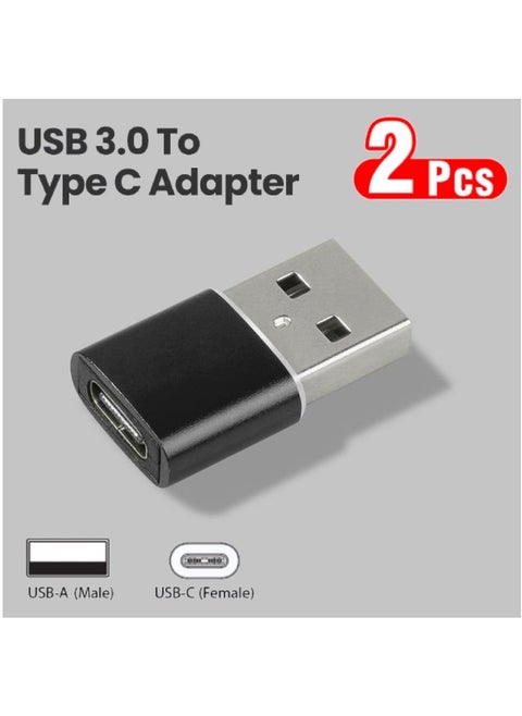 2-Pieces USB-A to Type-C Converter OTG Adapter With Advanced USB 3.0 Technology Supporting Data Transfer And Charging Black