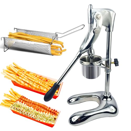 nLn Hope Manual French Fries Maker 30cm Fried Potato Strips Squeezers, 12 Holes Stainless Steel Mashed Potato Extruder with Fried Basket, Vertical Potato Chips Squeezer Machine for Restaurant, Snack Bars - Image 1