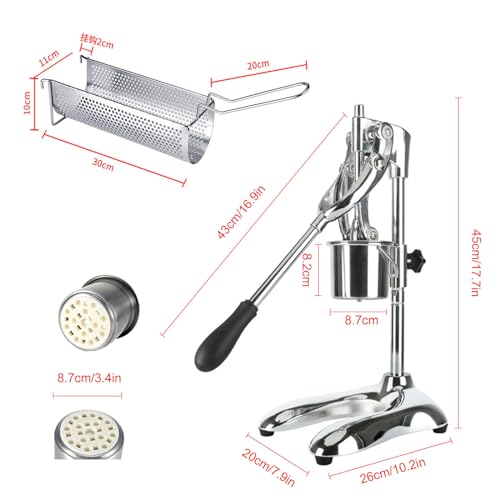 nLn Hope Manual French Fries Maker 30cm Fried Potato Strips Squeezers, 12 Holes Stainless Steel Mashed Potato Extruder with Fried Basket, Vertical Potato Chips Squeezer Machine for Restaurant, Snack Bars - Image 4