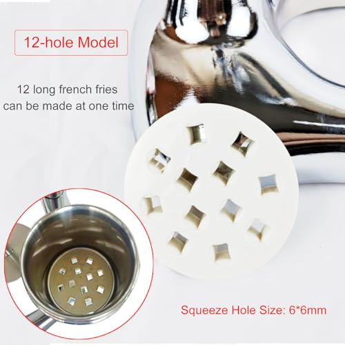nLn Hope Manual French Fries Maker 30cm Fried Potato Strips Squeezers, 12 Holes Stainless Steel Mashed Potato Extruder with Fried Basket, Vertical Potato Chips Squeezer Machine for Restaurant, Snack Bars - Image 3