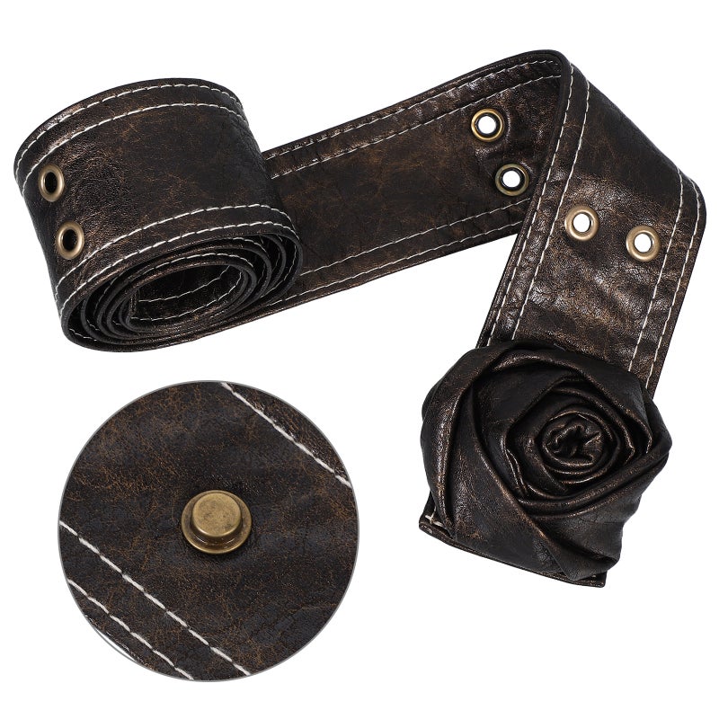 Adjustable Pu Rose Flowers Waist Belt Retro Cinch Belts Waistband Button Wide Belts For Women Girls Prom Outfits Coffee - Image 1