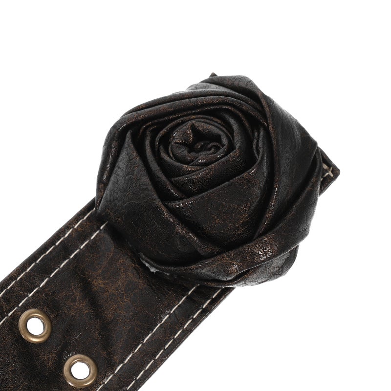 Adjustable Pu Rose Flowers Waist Belt Retro Cinch Belts Waistband Button Wide Belts For Women Girls Prom Outfits Coffee - Image 4