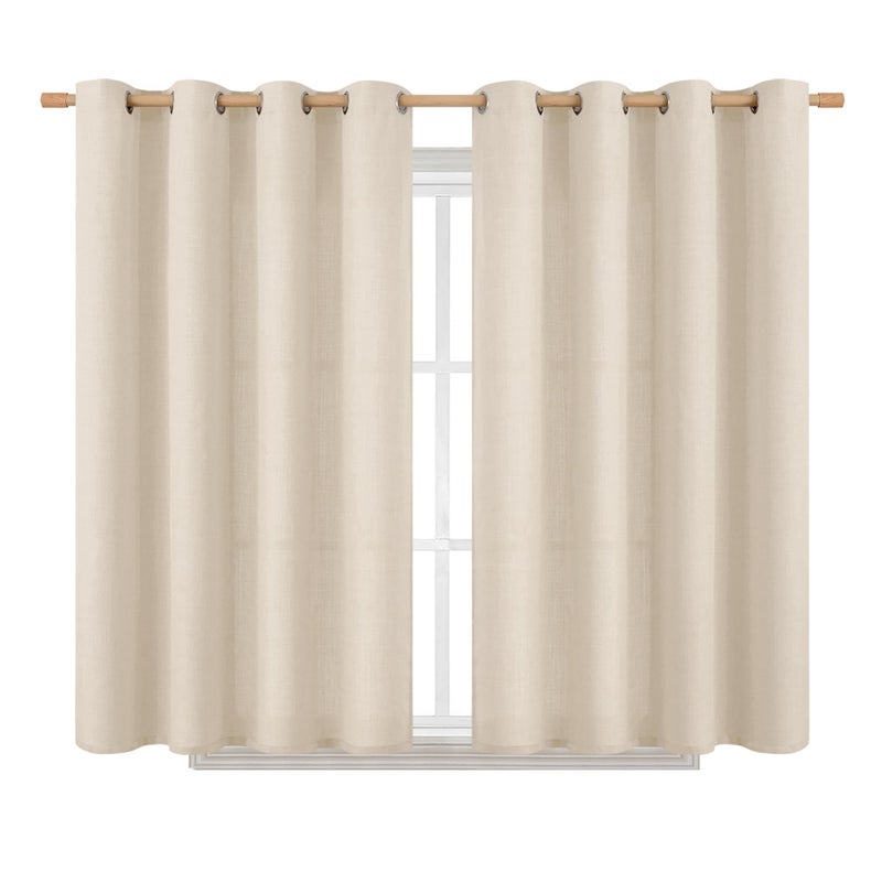 BGment Short Curtains for Bedroom 45 inch Length Faux Linen Curtains for Small Window Grommet Non-See Through Privacy Light Filtering Burlap Textured Kitchen Window 2 Panels 52 x 45 Inch Light Beige - Image 1