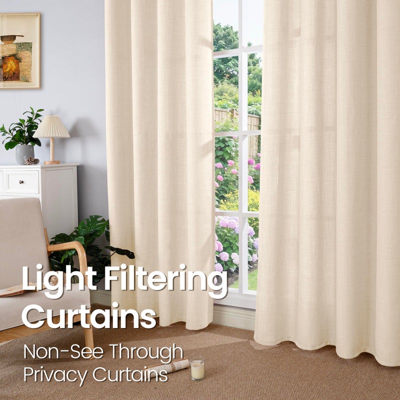 BGment Short Curtains for Bedroom 45 inch Length Faux Linen Curtains for Small Window Grommet Non-See Through Privacy Light Filtering Burlap Textured Kitchen Window 2 Panels 52 x 45 Inch Light Beige - Image 3