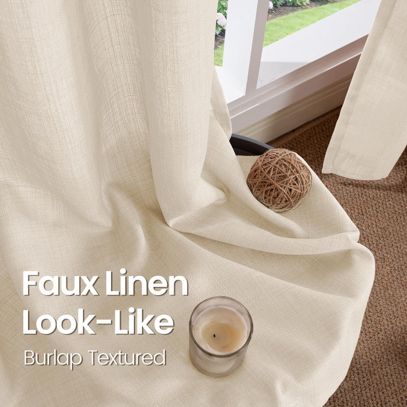 BGment Short Curtains for Bedroom 45 inch Length Faux Linen Curtains for Small Window Grommet Non-See Through Privacy Light Filtering Burlap Textured Kitchen Window 2 Panels 52 x 45 Inch Light Beige - Image 4