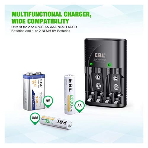 EBL Smart Rapid AA AAA Charger for AA AAA 9V Rechargeable Batteries Ni-MH Ni-CD Rechargeable Batteries - Image 3