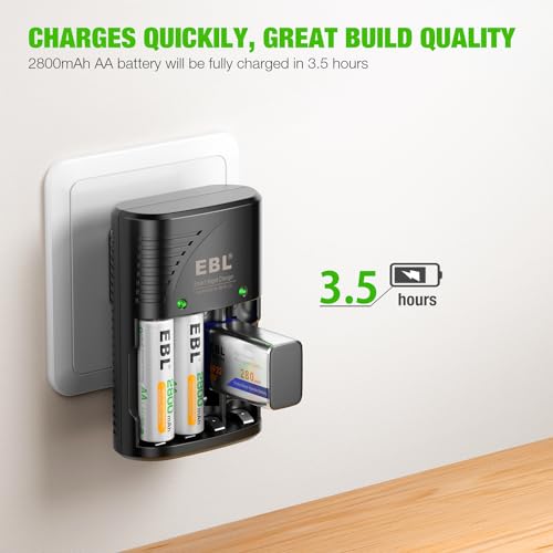 EBL Smart Rapid AA AAA Charger for AA AAA 9V Rechargeable Batteries Ni-MH Ni-CD Rechargeable Batteries - Image 2