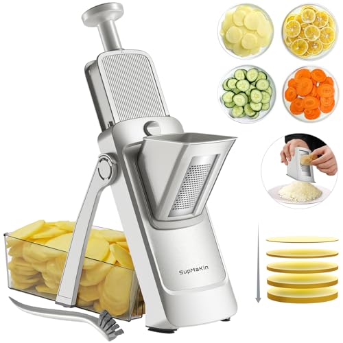 SupMaKin Upgrade Larger Safe Mandoline Slicer with Cheese Grater Potato Slicer for Chips Vegetable Food CutterThickness Adjustable 018 mm Kitchen Faster Slice Only Slicer - Image 1